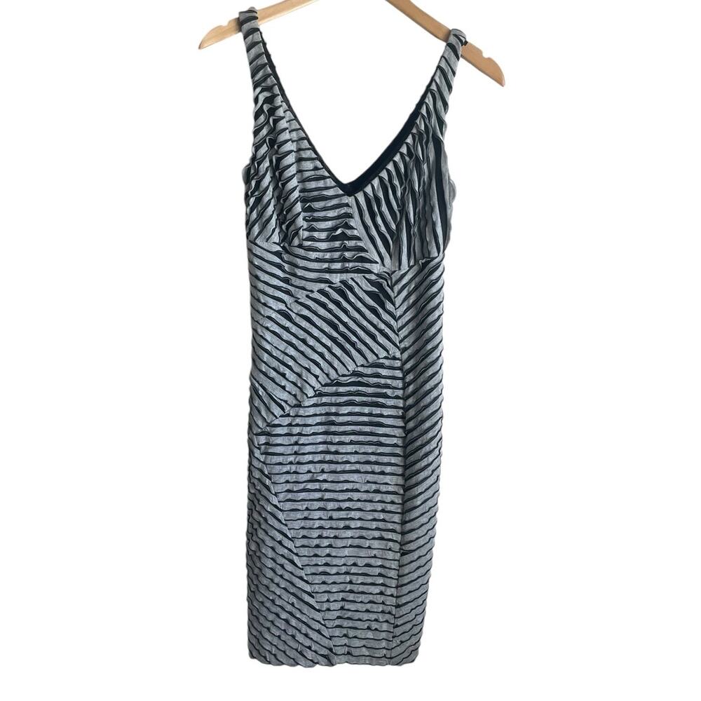 Nicole Miller Mini Dress Women M Gray Black Ripple Bodycon Rave Y2K Retro Club